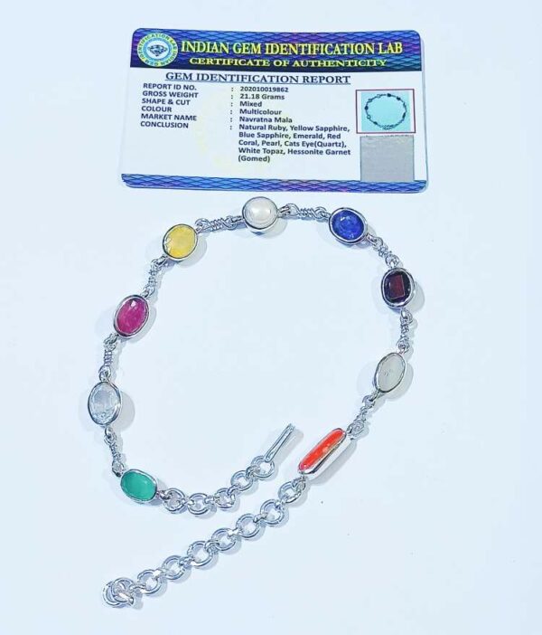 Navratan bracelet natural stone in silver ~ Praween mantra vigyan